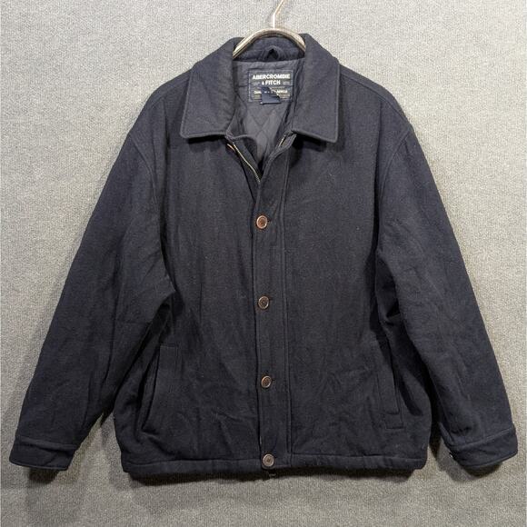 Vtg Abercrombie Fitch Jacket Mens Large Navy Coat Italian Wool Lined 90s - Picture 1 of 12